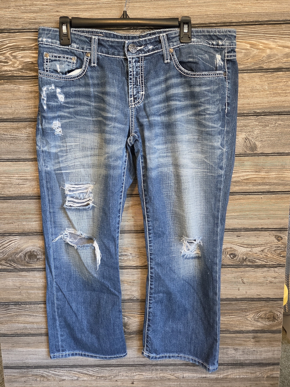 BKE Distressed Light-Mid Blue Boyfriend Jeans